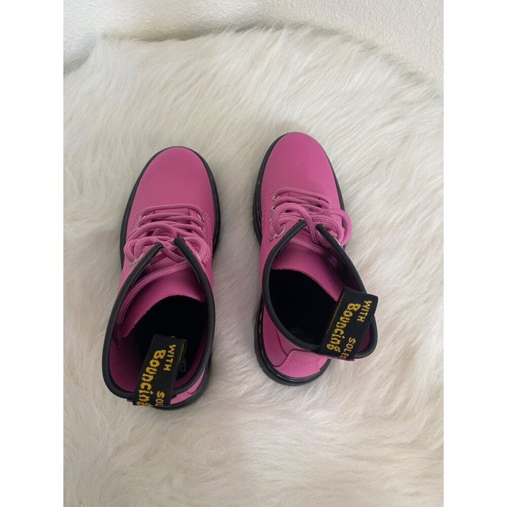 New DR MARTENS Zavala Combat Style Women's Leather Lace-up Boots Pink US7 - Picture 4 of 9